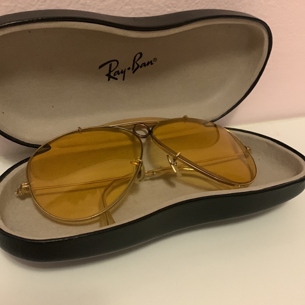 60s/70s Ray Bans Shooter Aviator Gold Plated Yellow Lenses Pre-Owned Condition